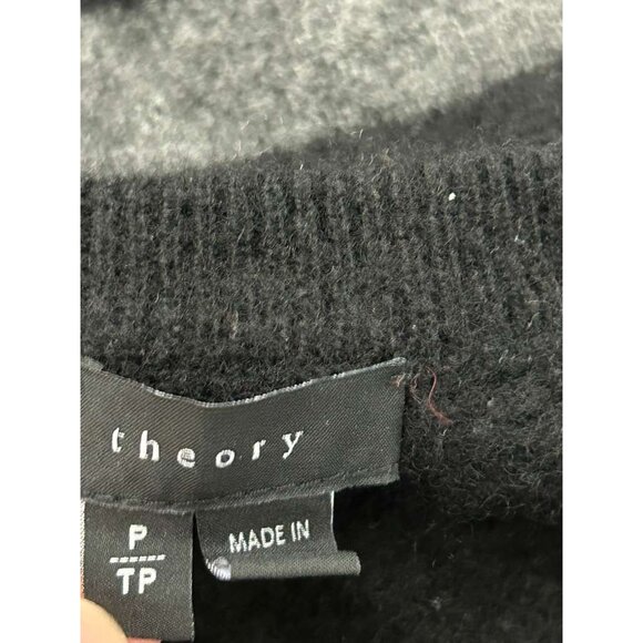 Theory Women's Petite Black Gray Striped 100% Cashmere Crew Neck Sweater - Picture 3 of 10